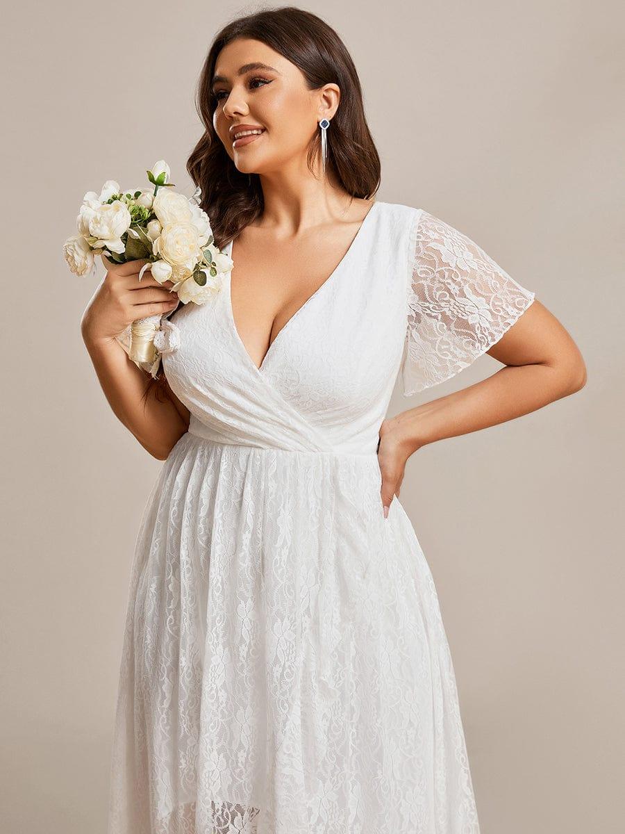 ever ELISE|V-Neck Short Sleeve Pleated Ruffled Lace Mother of the Bride Dress - Image 18