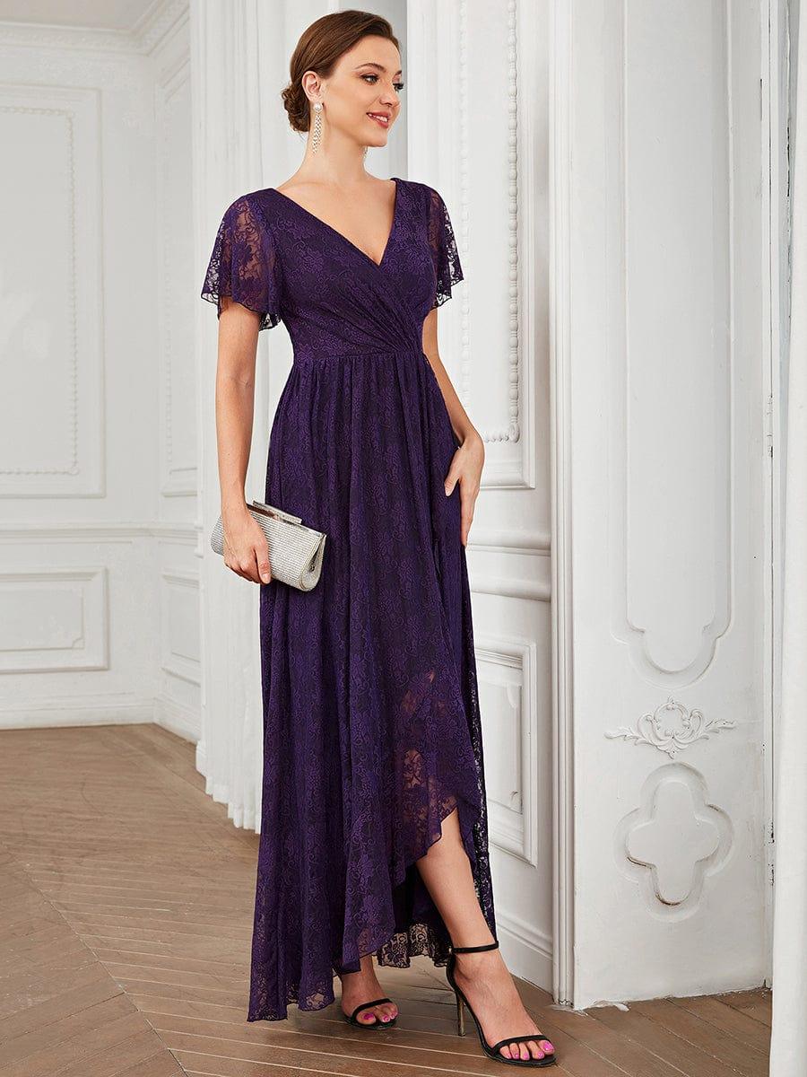 ever ELISE|V-Neck Short Sleeve Pleated Ruffled Lace Mother of the Bride Dress - Image 23