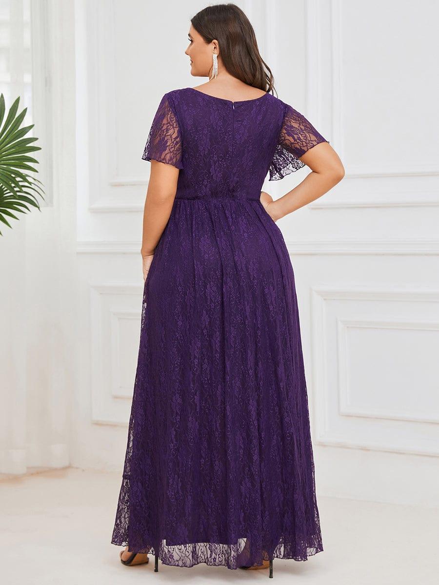 ever ELISE|V-Neck Short Sleeve Pleated Ruffled Lace Mother of the Bride Dress - Image 26