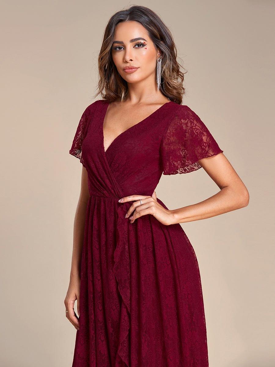 ever ELISE|V-Neck Short Sleeve Pleated Ruffled Lace Mother of the Bride Dress - Image 47