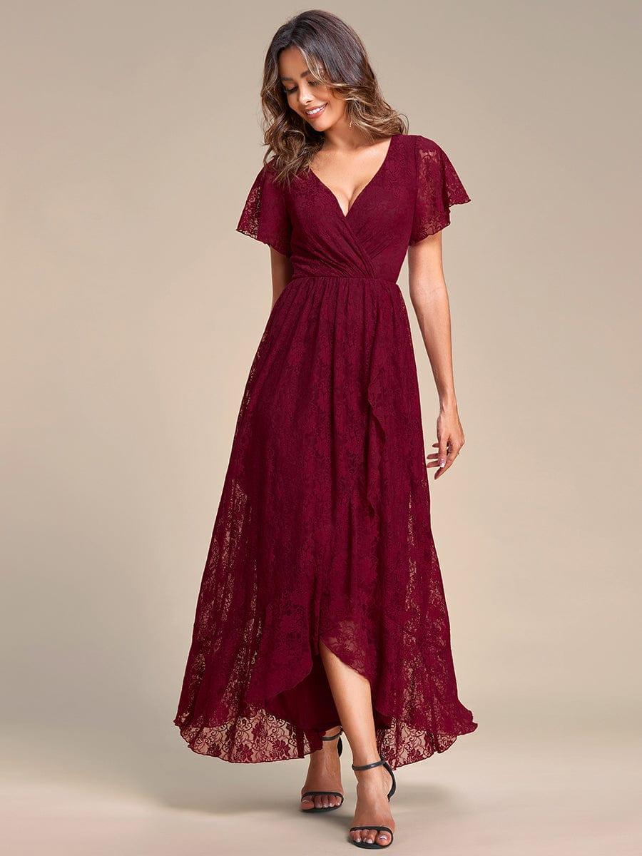 ever ELISE|V-Neck Short Sleeve Pleated Ruffled Lace Mother of the Bride Dress - Image 48