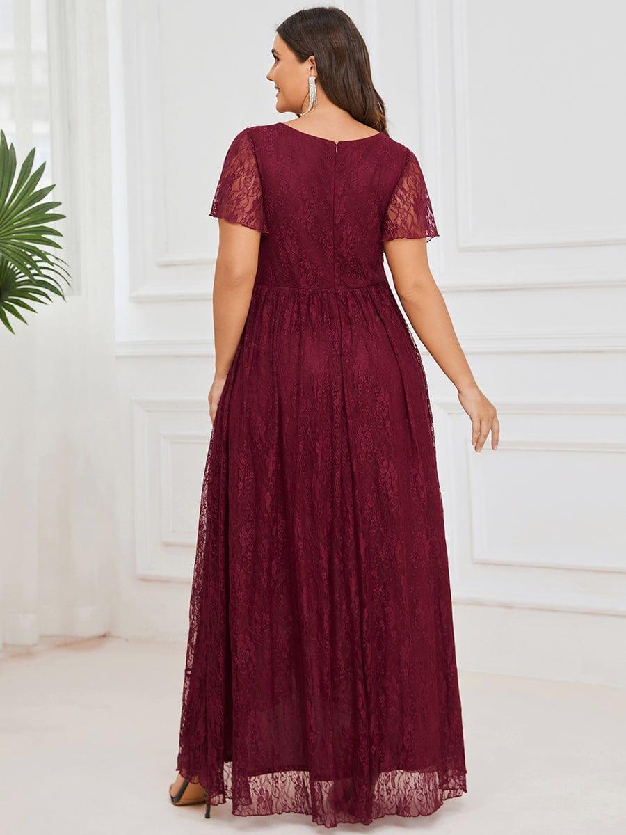 ever ELISE|V-Neck Short Sleeve Pleated Ruffled Lace Mother of the Bride Dress - Image 51