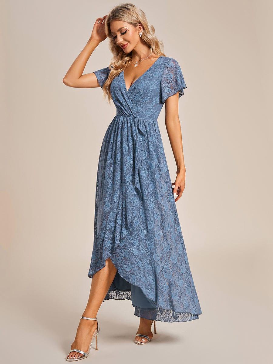 ever ELISE|V-Neck Short Sleeve Pleated Ruffled Lace Mother of the Bride Dress - Image 58