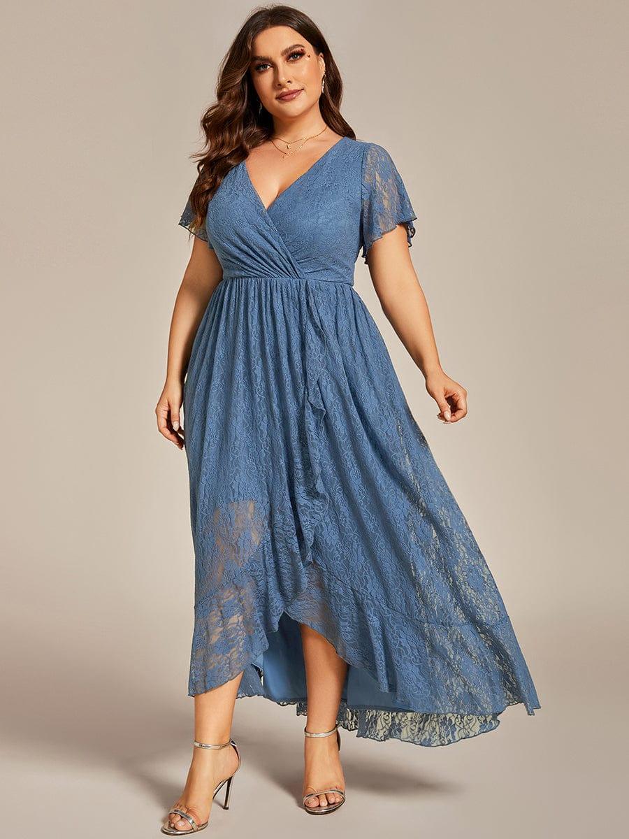 ever ELISE|V-Neck Short Sleeve Pleated Ruffled Lace Mother of the Bride Dress - Image 62