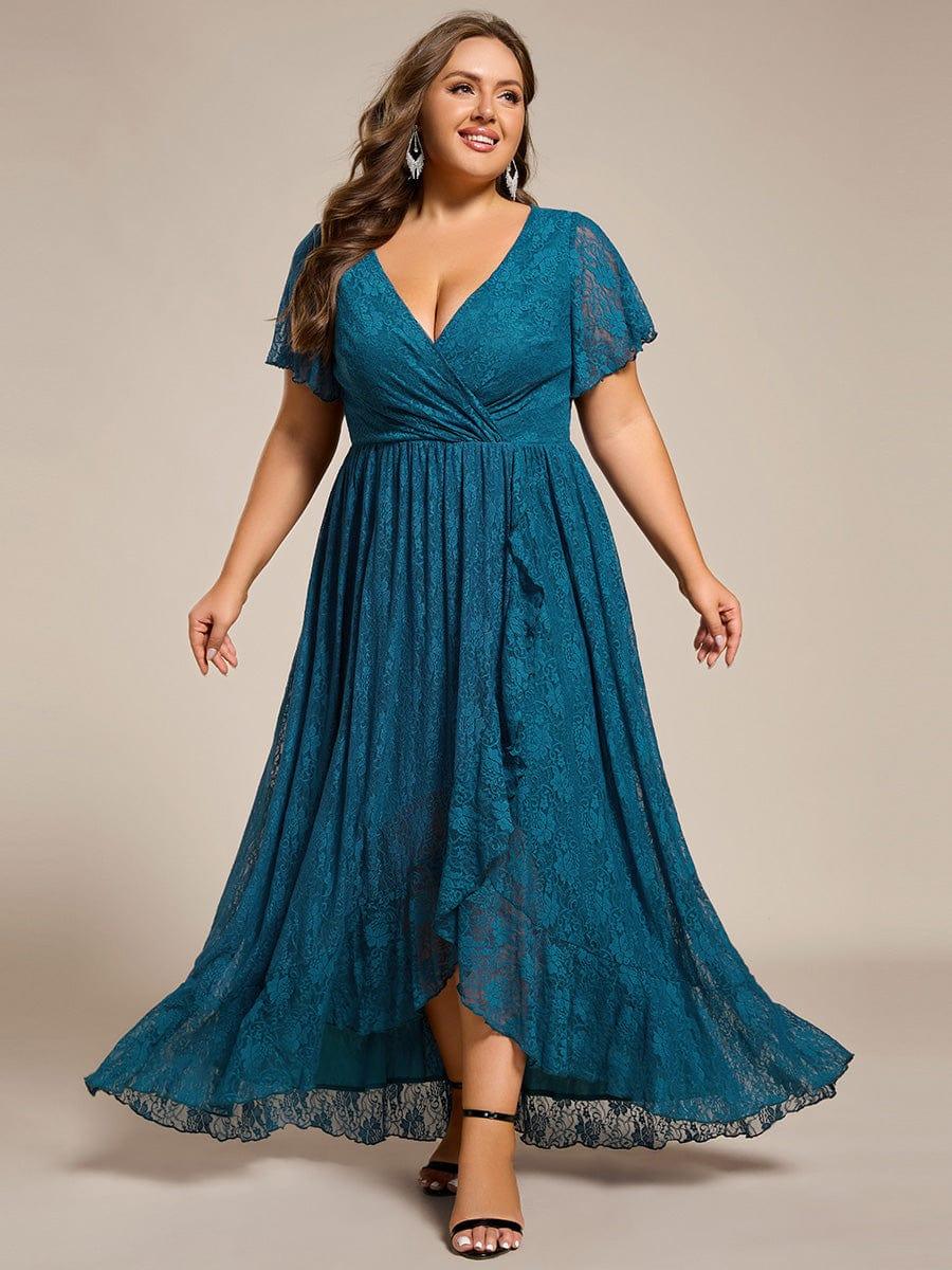 ever ELISE|V-Neck Short Sleeve Pleated Ruffled Lace Mother of the Bride Dress - Image 74
