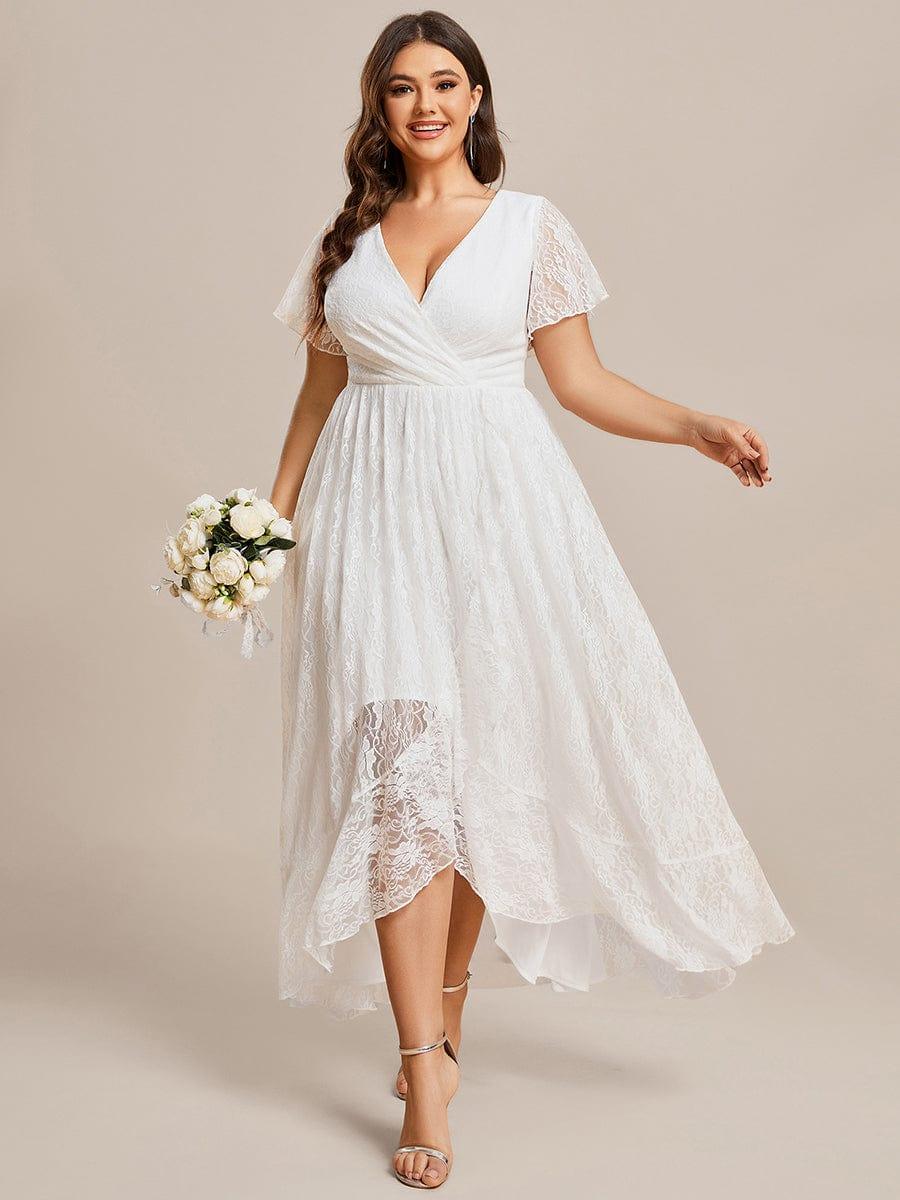 ever ELISE|V-Neck Short Sleeve Pleated Ruffled Lace Wedding Guest Dress - Image 14