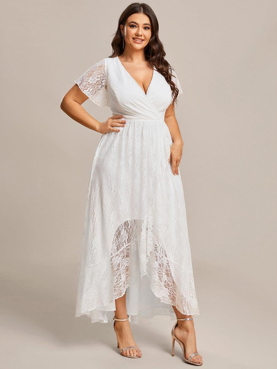 ever ELISE|V-Neck Short Sleeve Pleated Ruffled Lace Wedding Guest Dress - Image 17