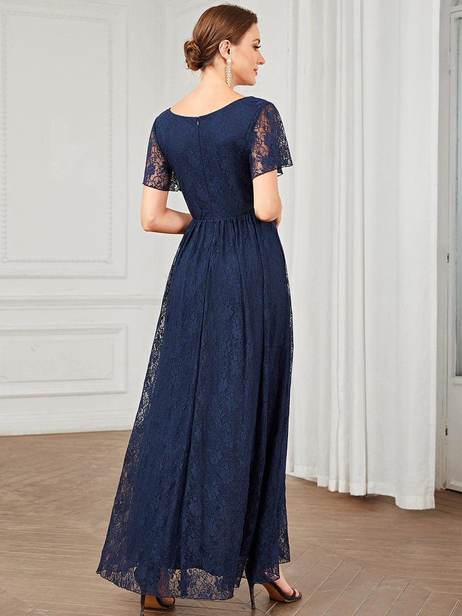 ever ELISE|V-Neck Short Sleeve Pleated Ruffled Lace Wedding Guest Dress - Image 2