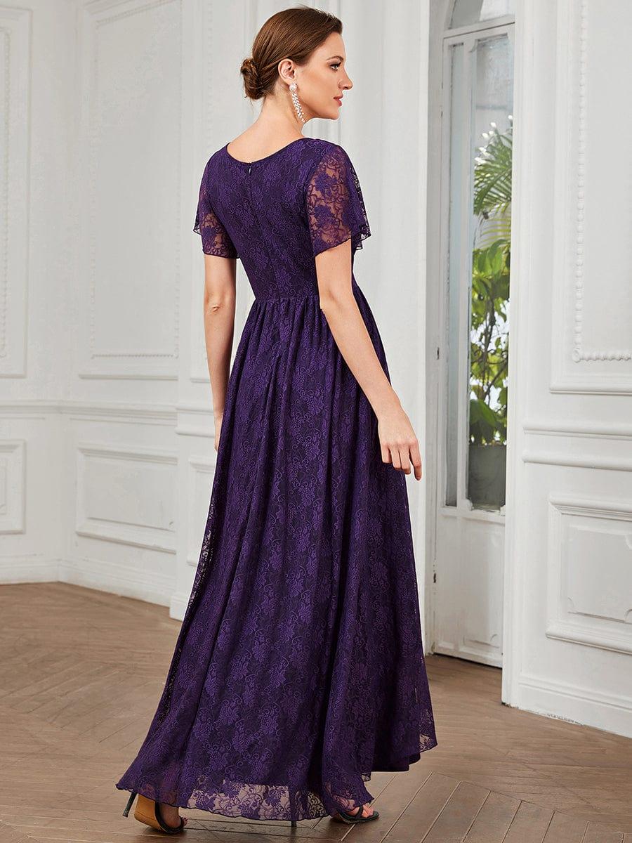 ever ELISE|V-Neck Short Sleeve Pleated Ruffled Lace Wedding Guest Dress - Image 20
