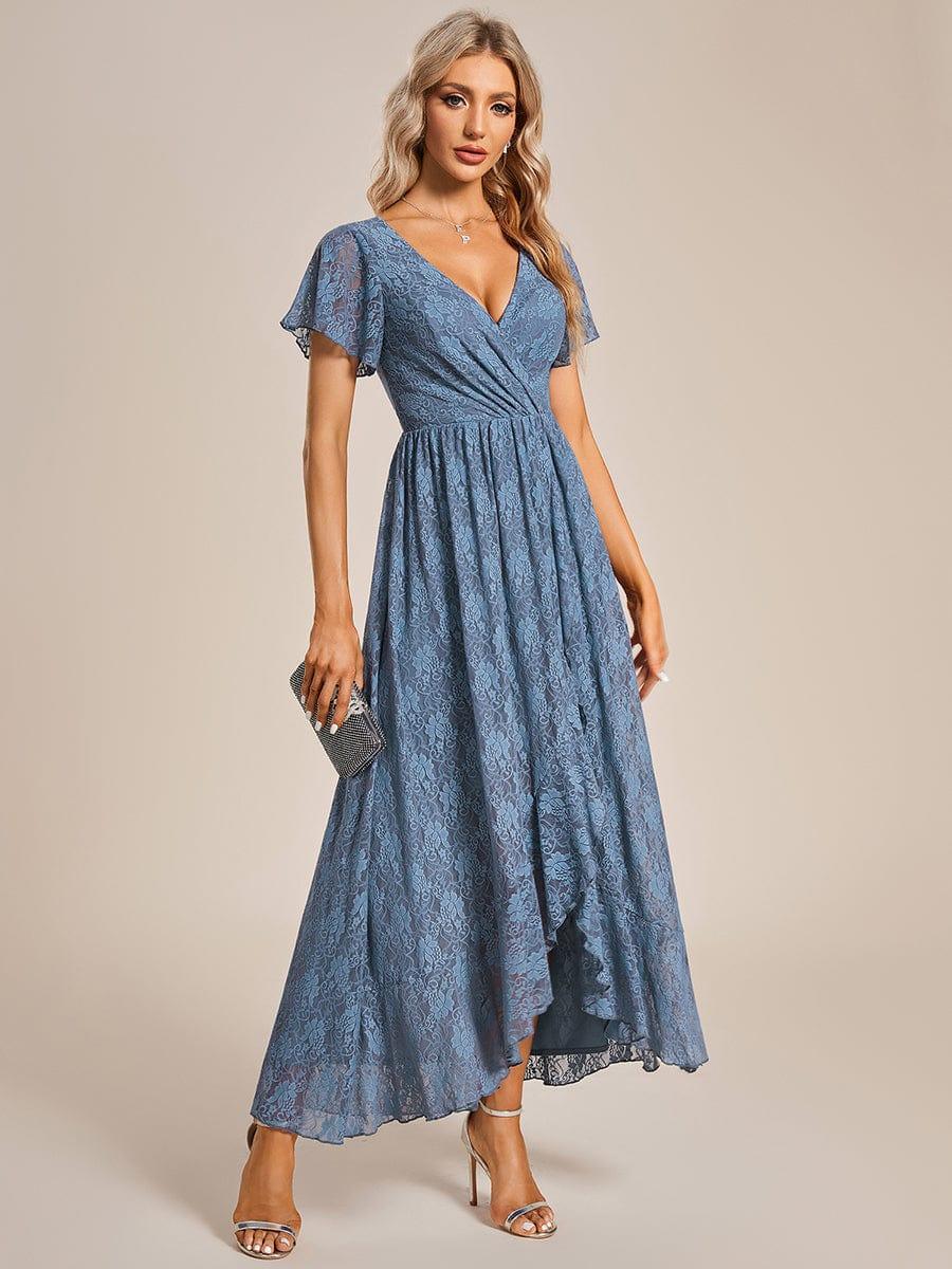 ever ELISE|V-Neck Short Sleeve Pleated Ruffled Lace Wedding Guest Dress - Image 56