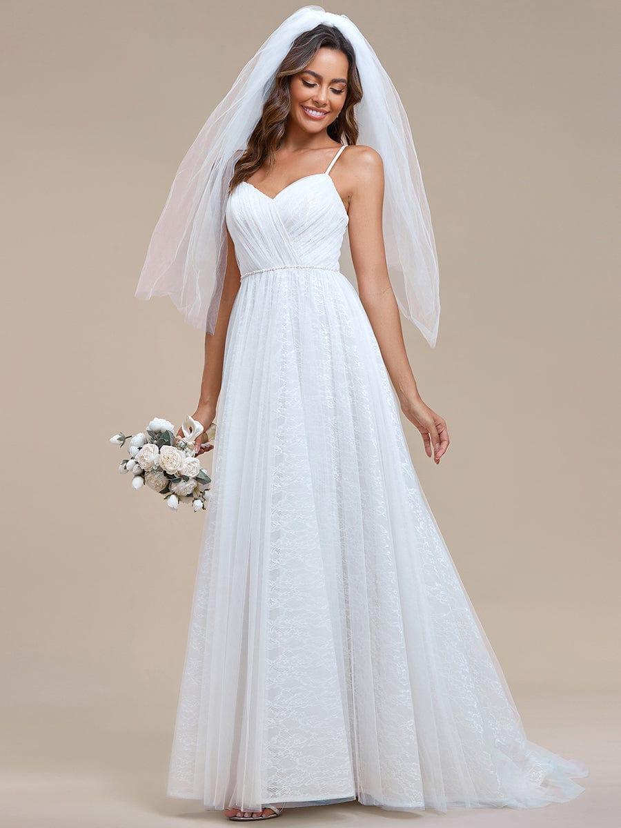 V Neck Sleeveless A-Line Wedding Dress - Image 4