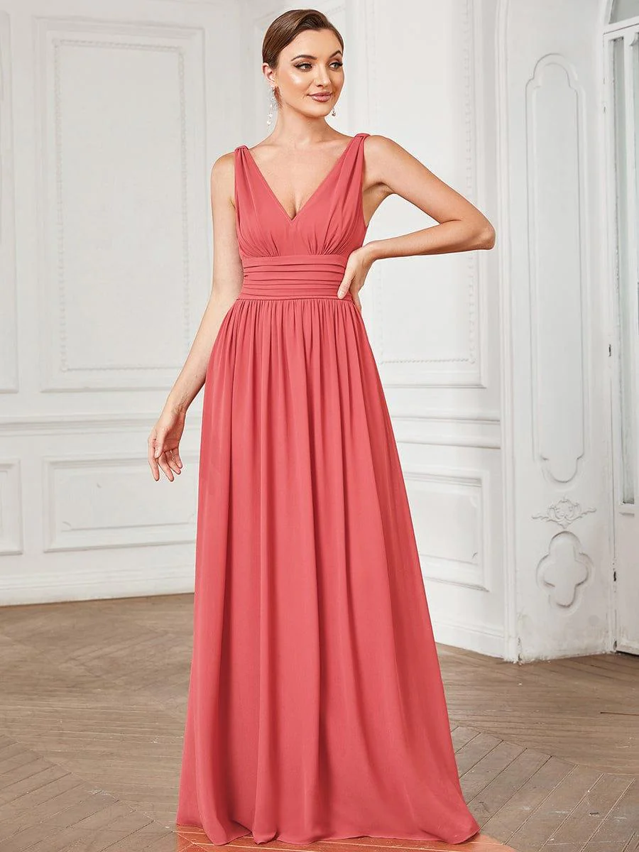 ever HUSH|V Neck Sleeveless Pleated Chiffon Maxi Mother Of The Bride Dresses - Image 14