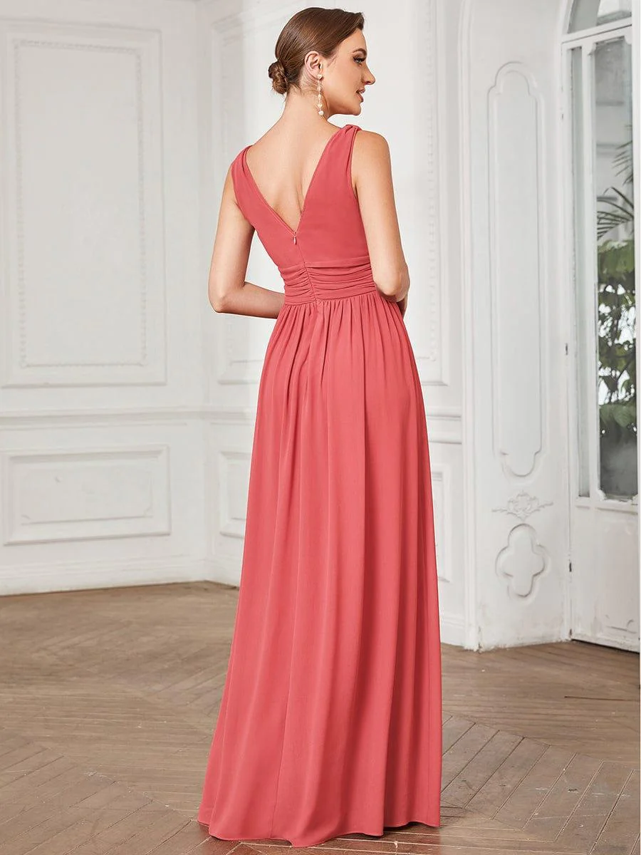 ever HUSH|V Neck Sleeveless Pleated Chiffon Maxi Mother Of The Bride Dresses - Image 15