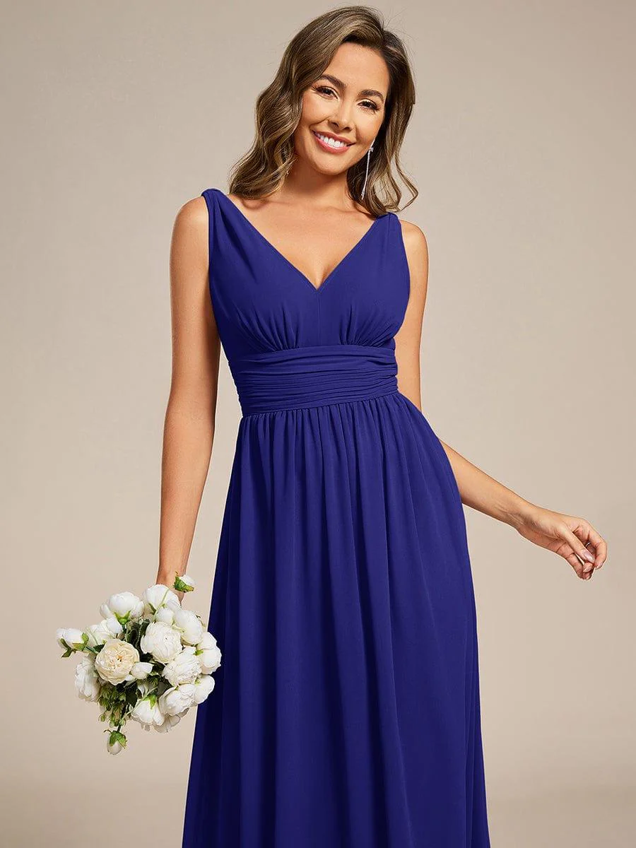 ever HUSH|V Neck Sleeveless Pleated Chiffon Maxi Mother Of The Bride Dresses - Image 37