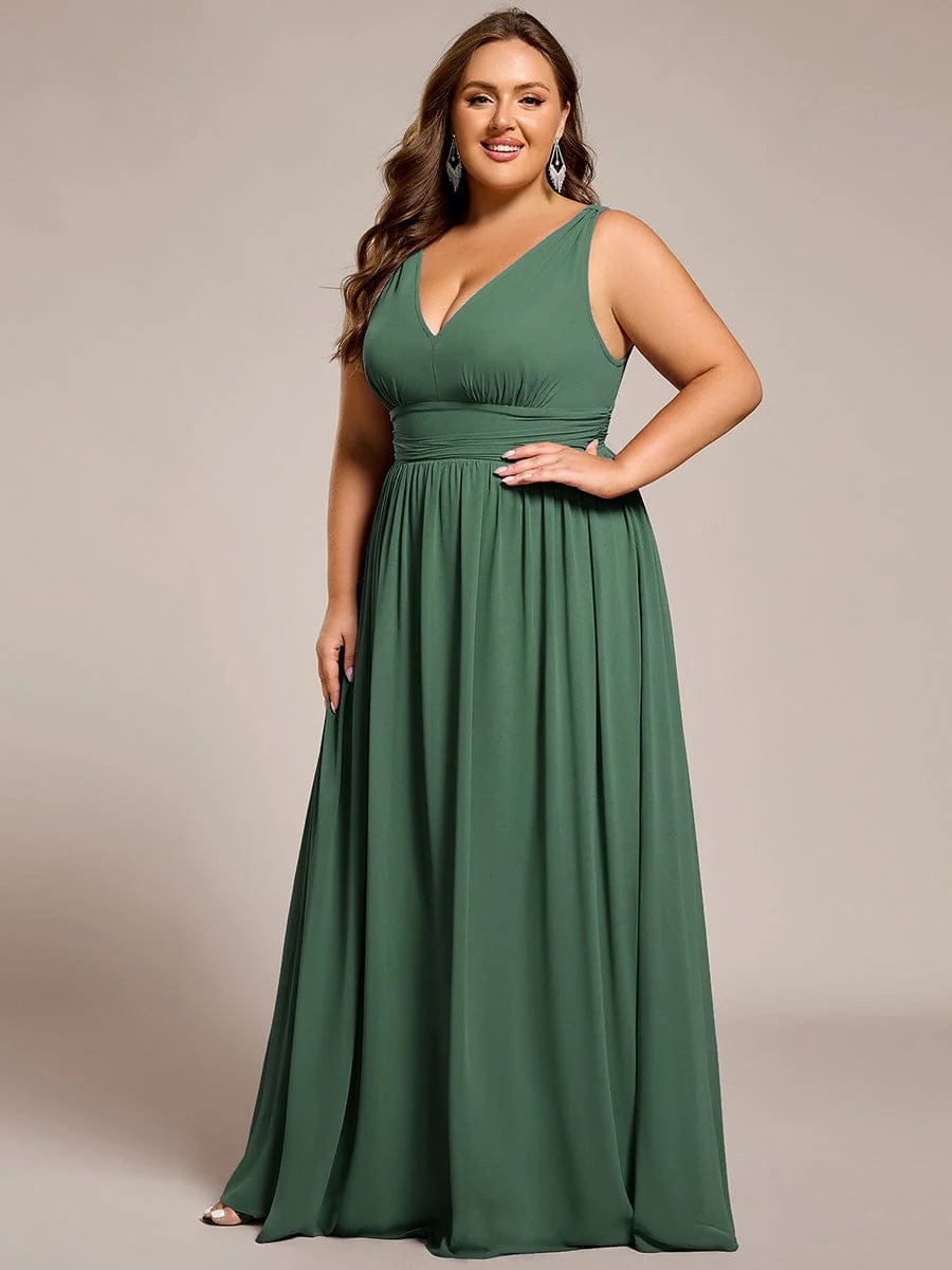 ever HUSH|V Neck Sleeveless Pleated Chiffon Maxi Mother Of The Bride Dresses - Image 49