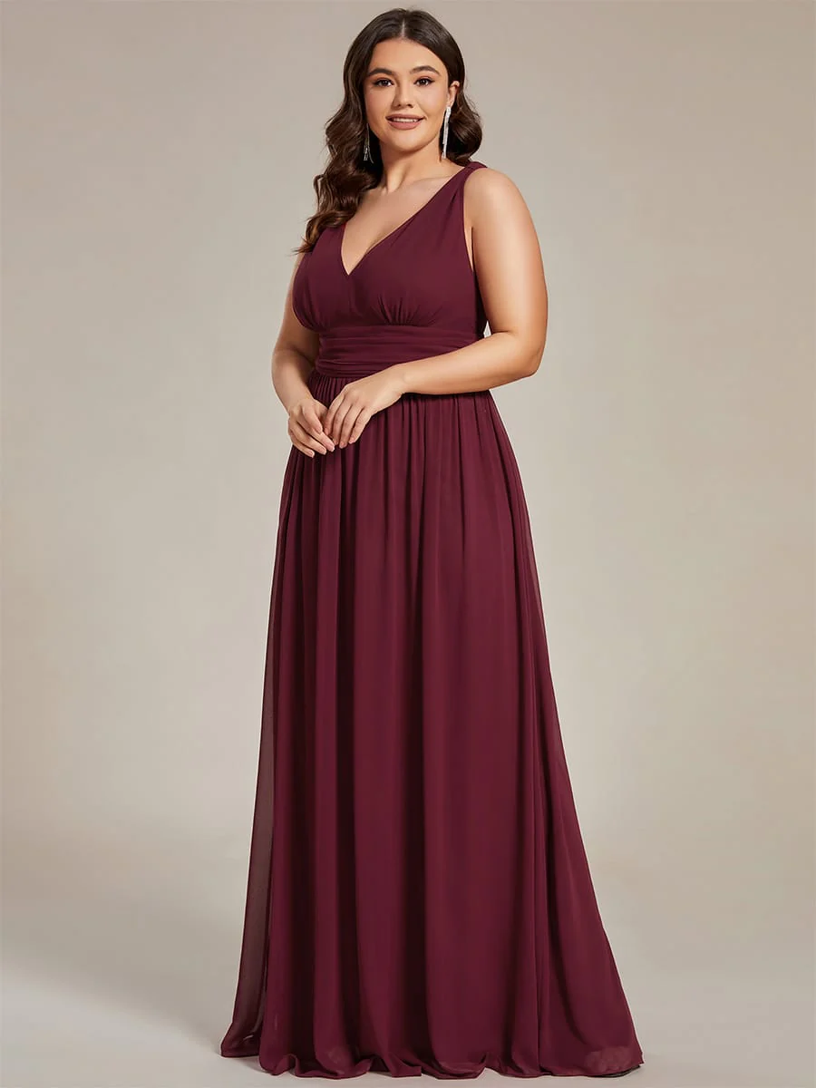 ever HUSH|V Neck Sleeveless Pleated Chiffon Maxi Mother Of The Bride Dresses - Image 57