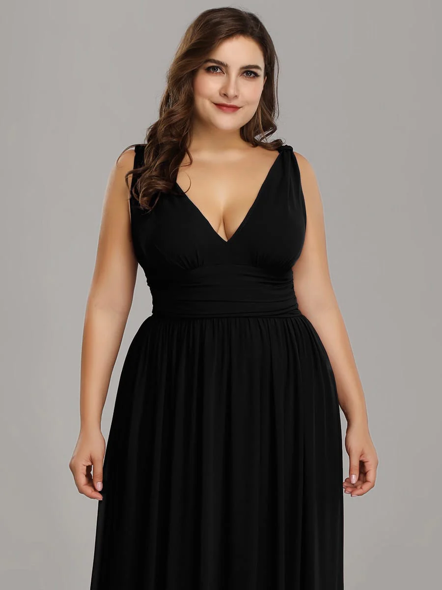 ever HUSH|V Neck Sleeveless Pleated Chiffon Maxi Mother Of The Bride Dresses - Image 76