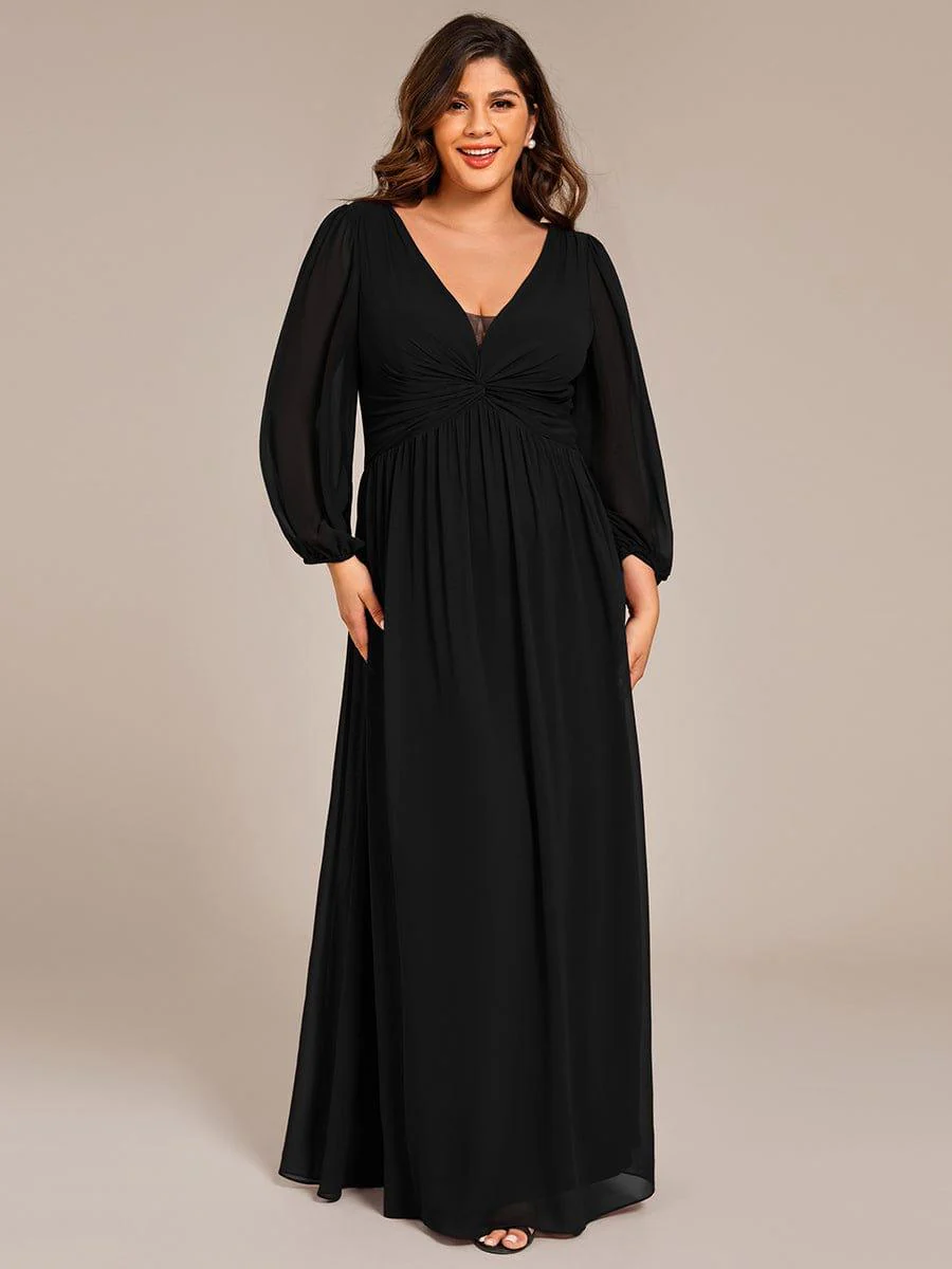 ever TRU|V-Neck Twist Front Long Sleeve Chiffon Evening Maxi Dress - Image 21