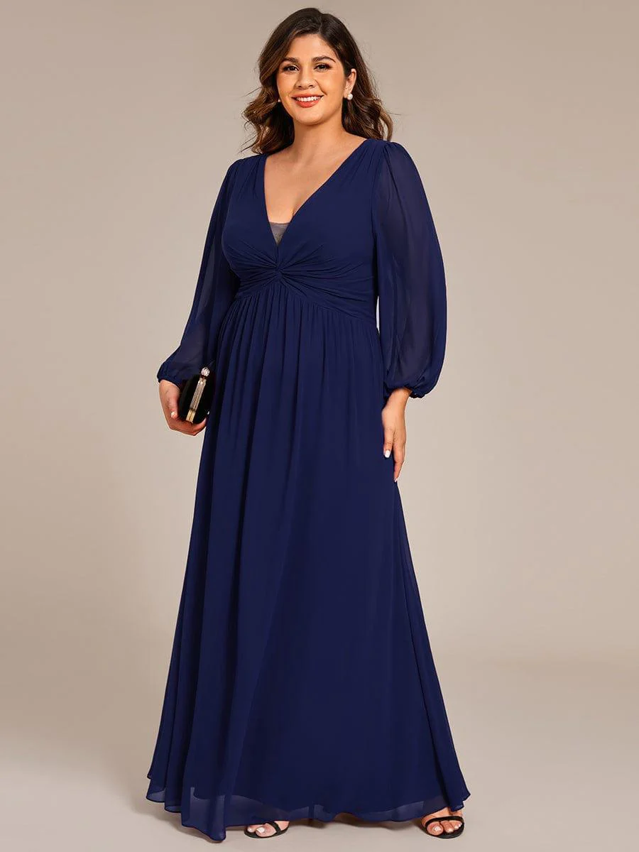 ever TRU|V-Neck Twist Front Long Sleeve Chiffon Evening Maxi Dress - Image 26