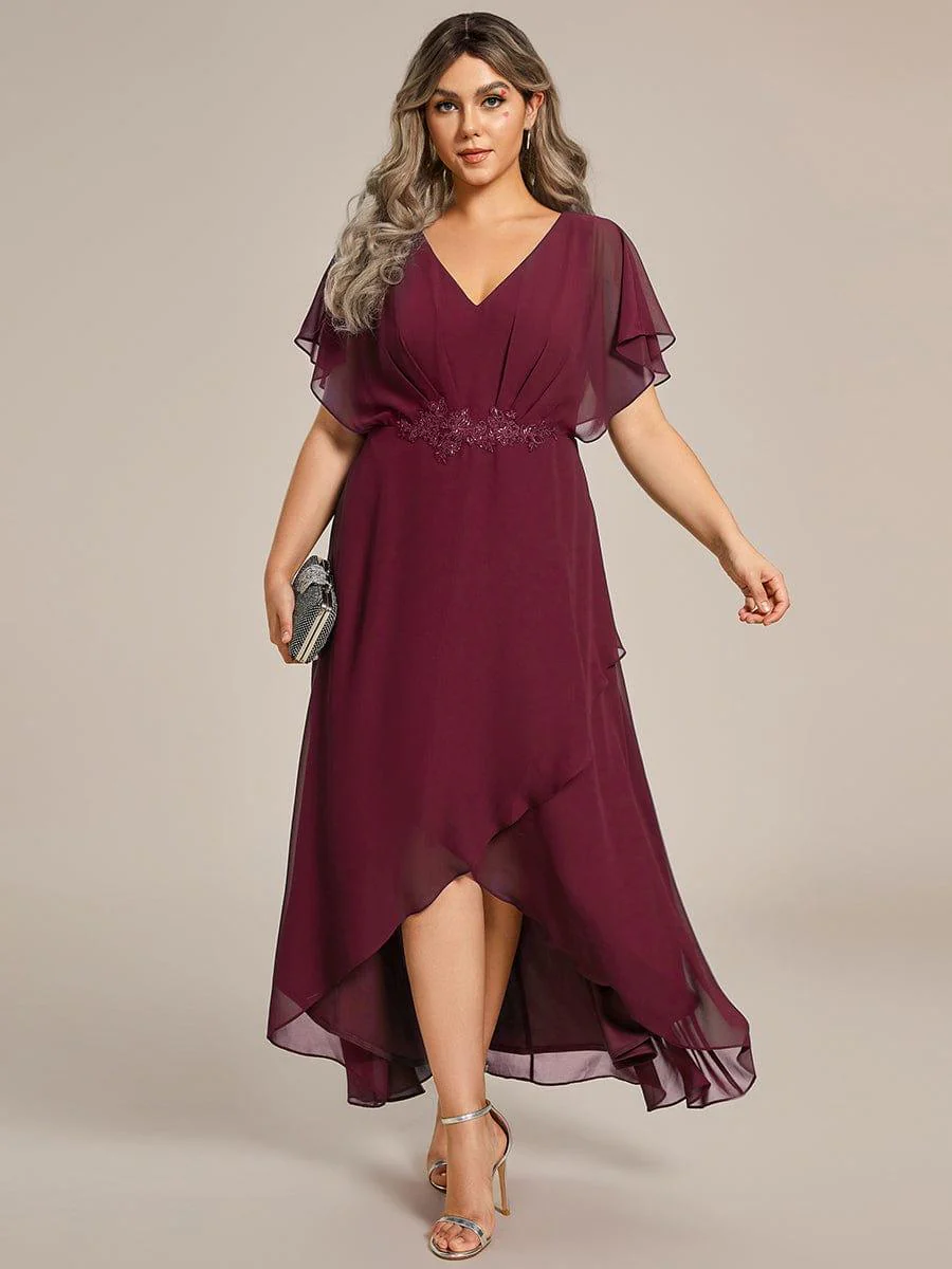ever LILAS|Waist Applique A-Line Chiffon V-Neck Evening Dress - Image 40