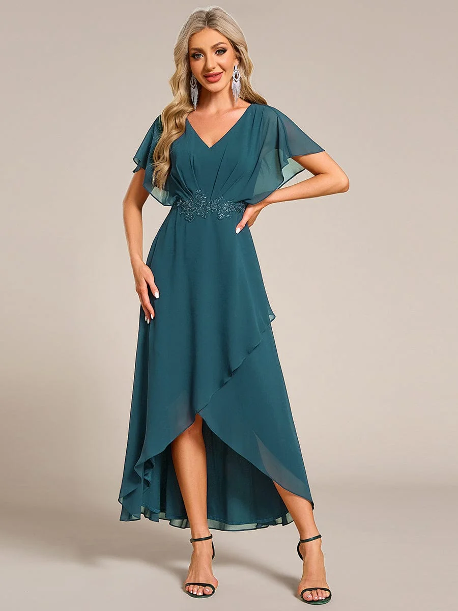 ever LILAS|Waist Applique A-Line Chiffon V-Neck Evening Dress - Image 78