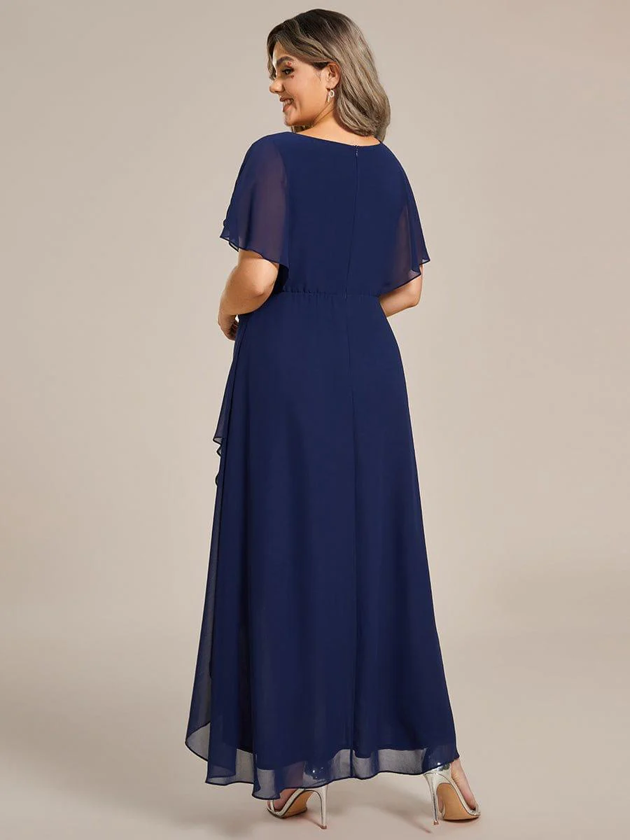 ever LILAS|Waist Applique A-Line Chiffon V-Neck Wedding Guest Dress - Image 16
