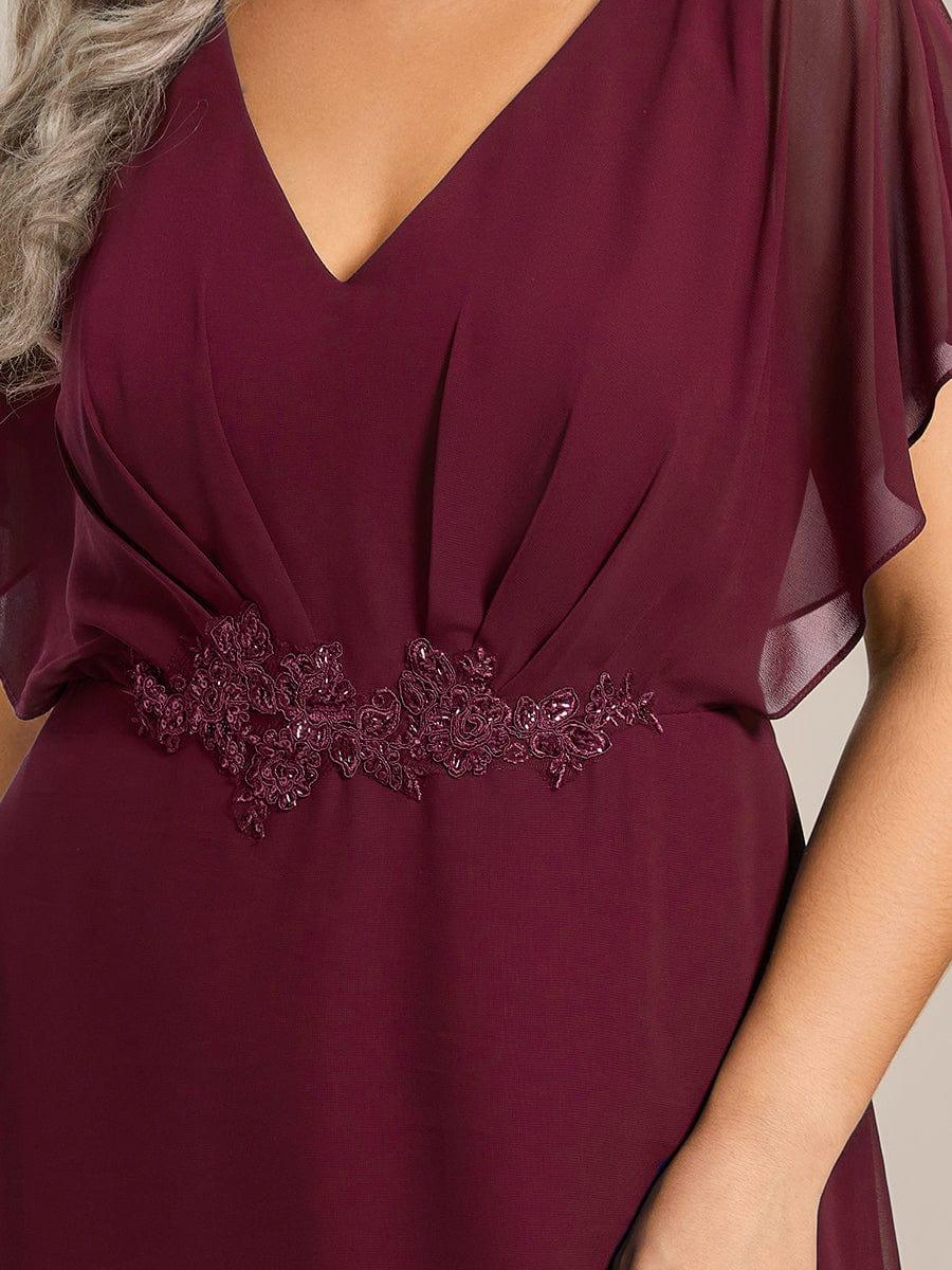 ever LILAS|Waist Applique A-Line Chiffon V-Neck Wedding Guest Dress - Image 41