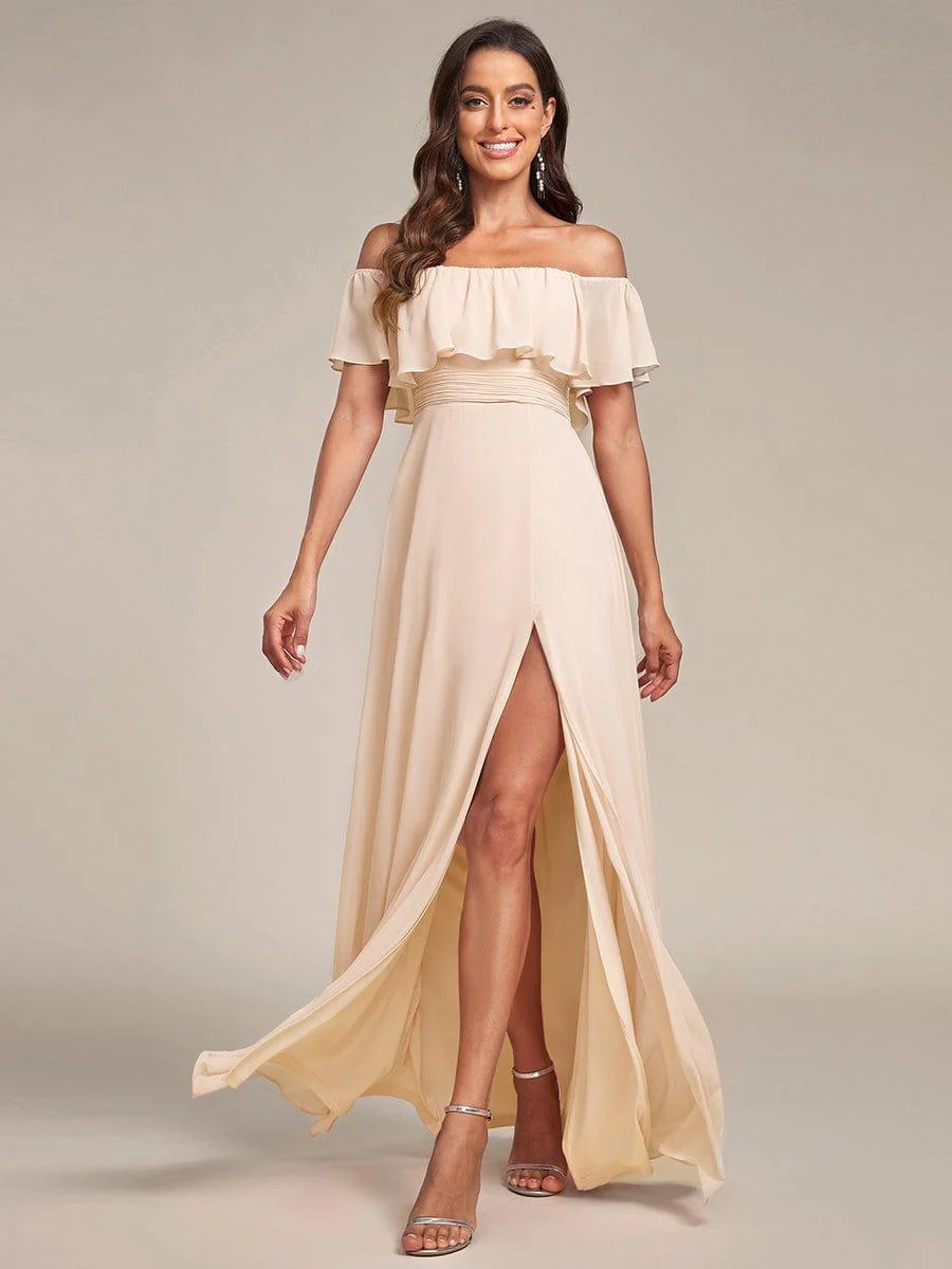 ever ¨¦MILE|Women's Off-The-Shoulder Ruffle Thigh Split Bridesmaid Dresses - Image 122
