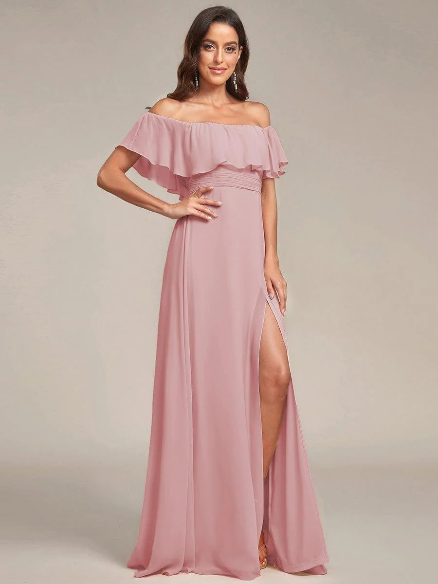ever ¨¦MILE|Women's Off-The-Shoulder Ruffle Thigh Split Bridesmaid Dresses - Image 127