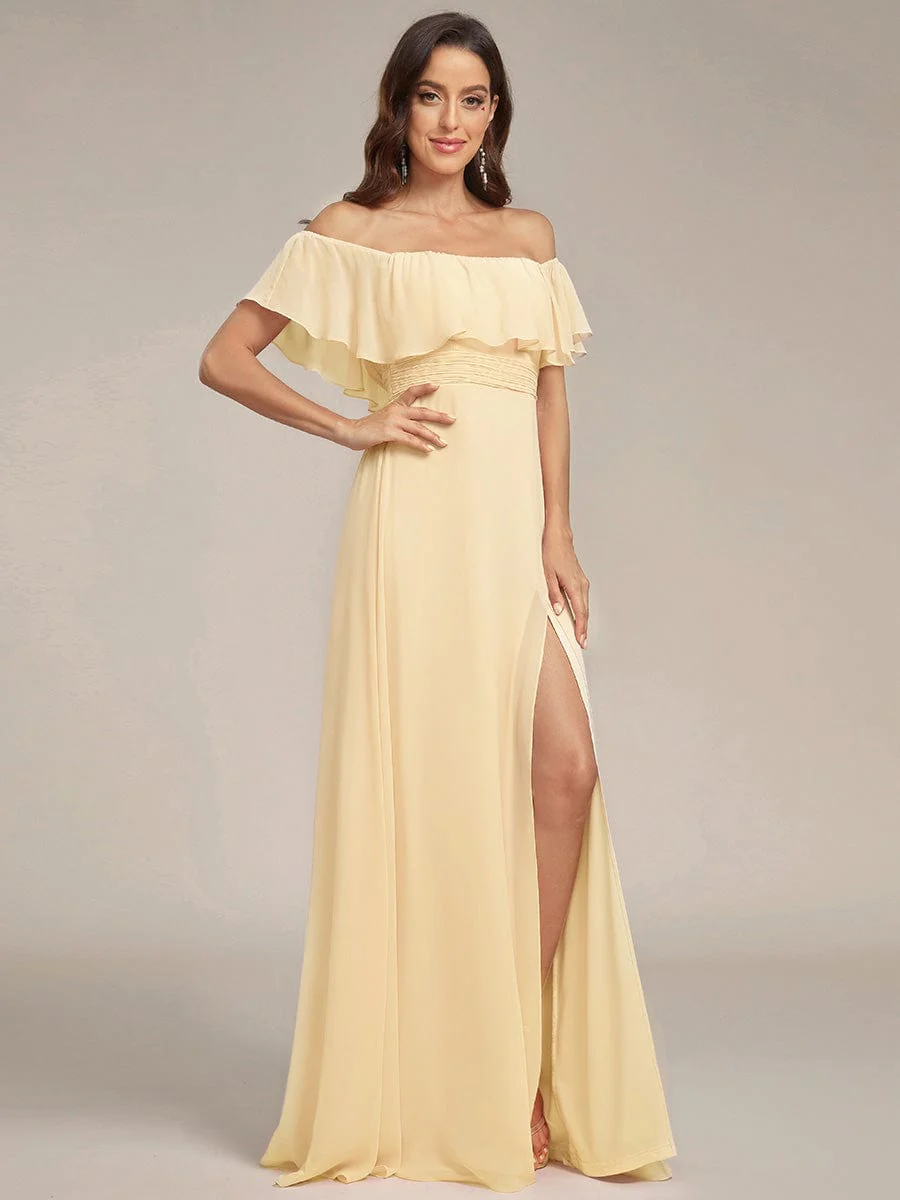 ever ¨¦MILE|Women's Off-The-Shoulder Ruffle Thigh Split Bridesmaid Dresses - Image 134