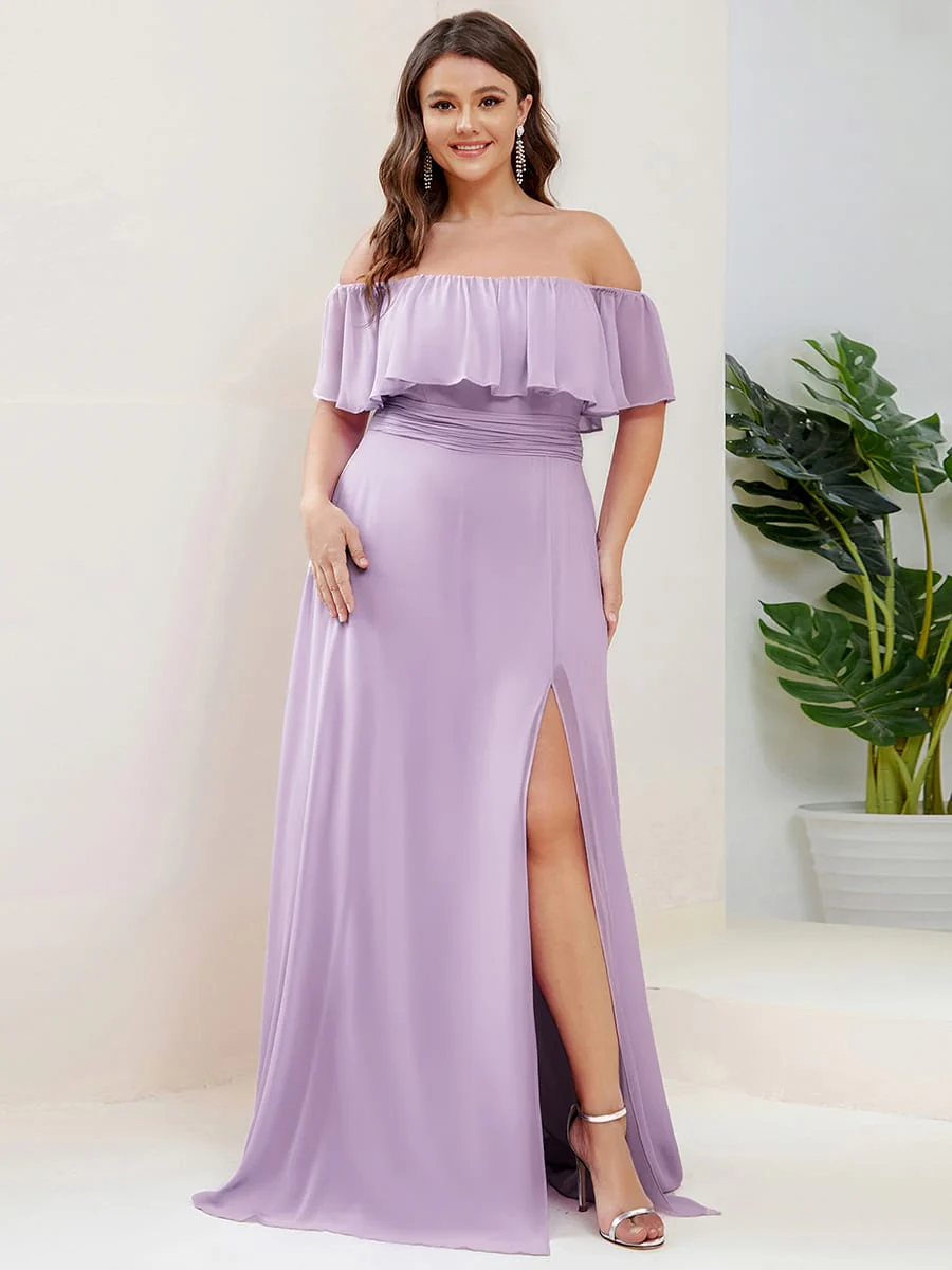 ever ¨¦MILE|Women's Off-The-Shoulder Ruffle Thigh Split Bridesmaid Dresses - Image 167