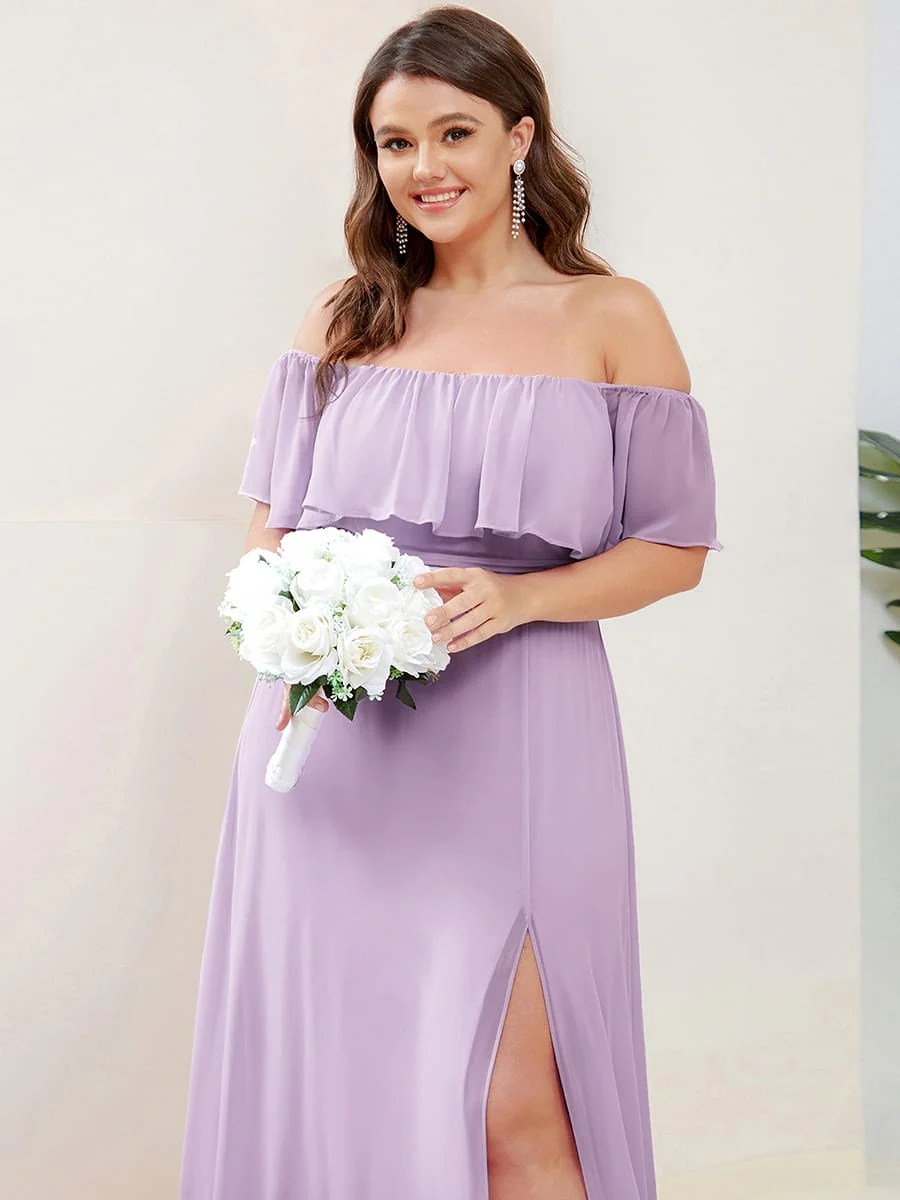 ever ¨¦MILE|Women's Off-The-Shoulder Ruffle Thigh Split Bridesmaid Dresses - Image 171