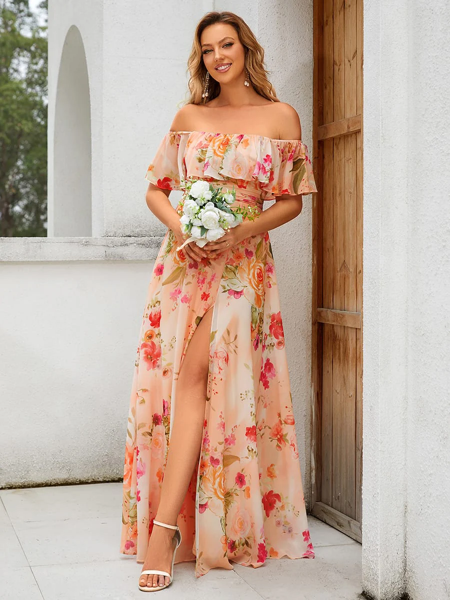 ever ¨¦MILE|Women's Off-The-Shoulder Ruffle Thigh Split Bridesmaid Dresses - Image 186