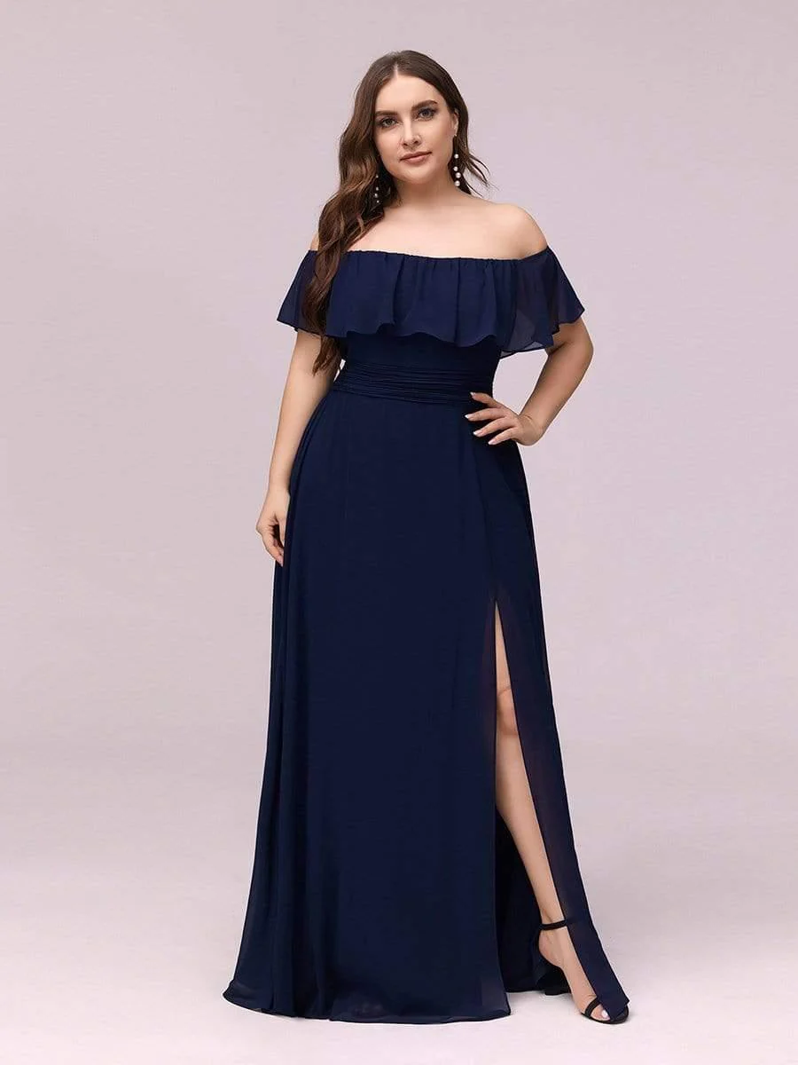 ever ¨¦MILE|Women's Off-The-Shoulder Ruffle Thigh Split Bridesmaid Dresses - Image 43