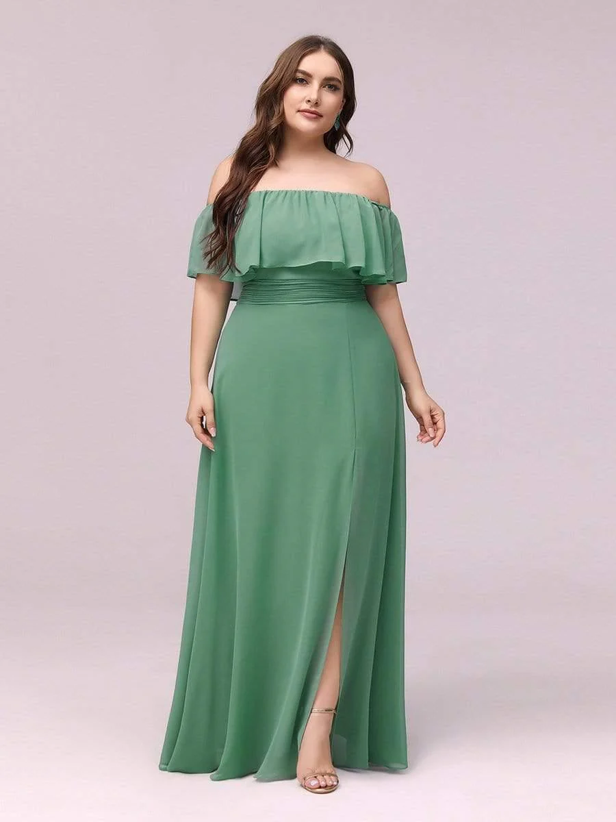 ever ¨¦MILE|Women's Off-The-Shoulder Ruffle Thigh Split Bridesmaid Dresses - Image 46