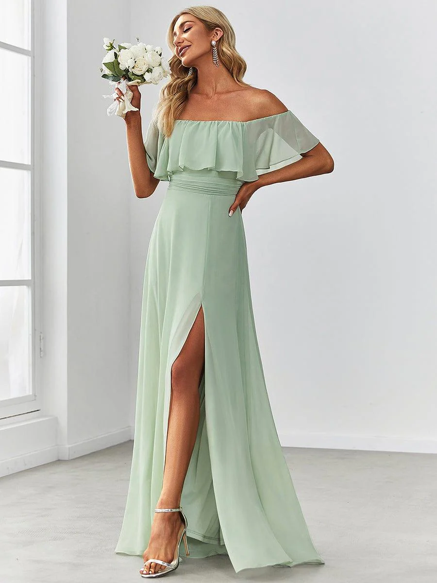 ever ¨¦MILE|Women's Off-The-Shoulder Ruffle Thigh Split Bridesmaid Dresses - Image 58