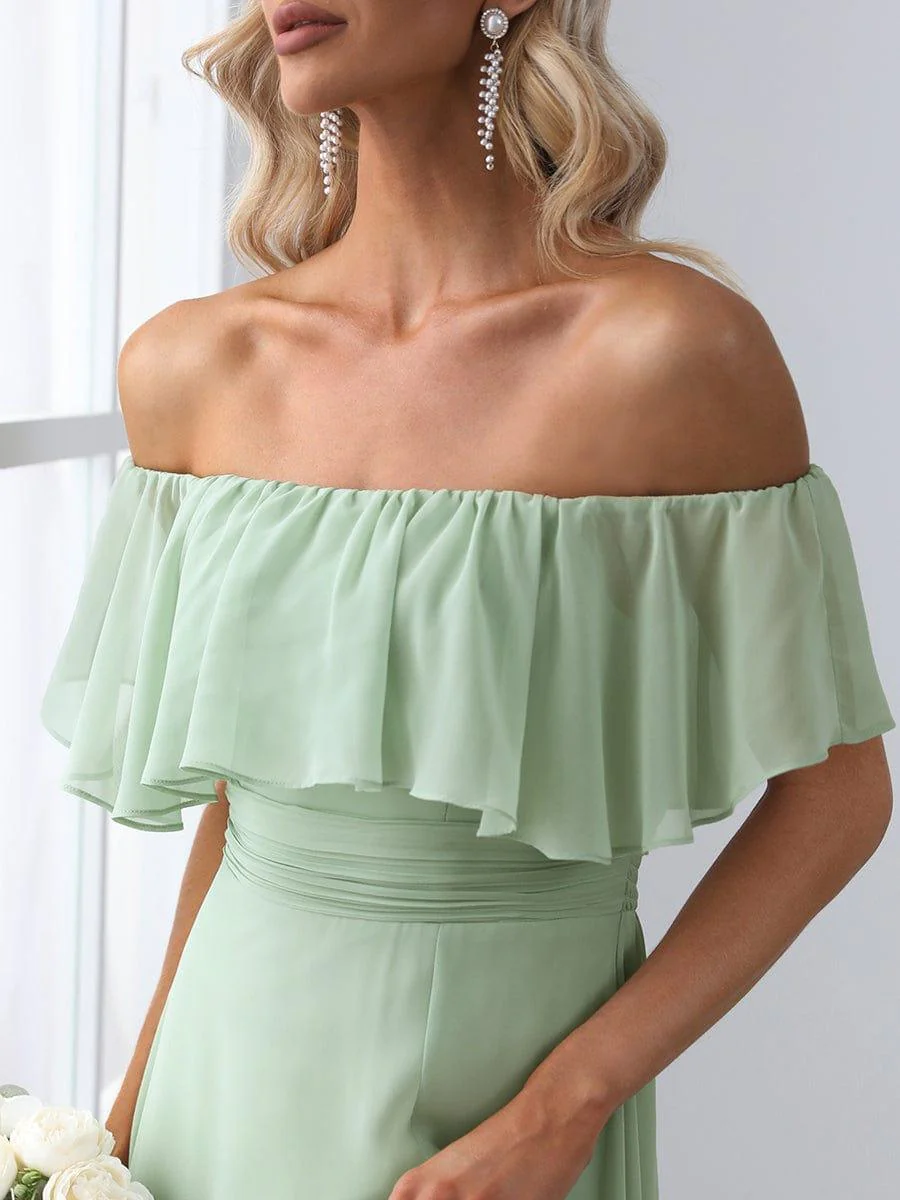 ever ¨¦MILE|Women's Off-The-Shoulder Ruffle Thigh Split Bridesmaid Dresses - Image 59