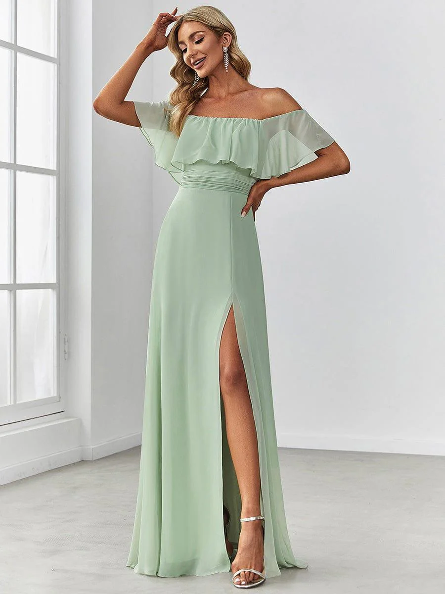 ever ¨¦MILE|Women's Off-The-Shoulder Ruffle Thigh Split Bridesmaid Dresses - Image 60
