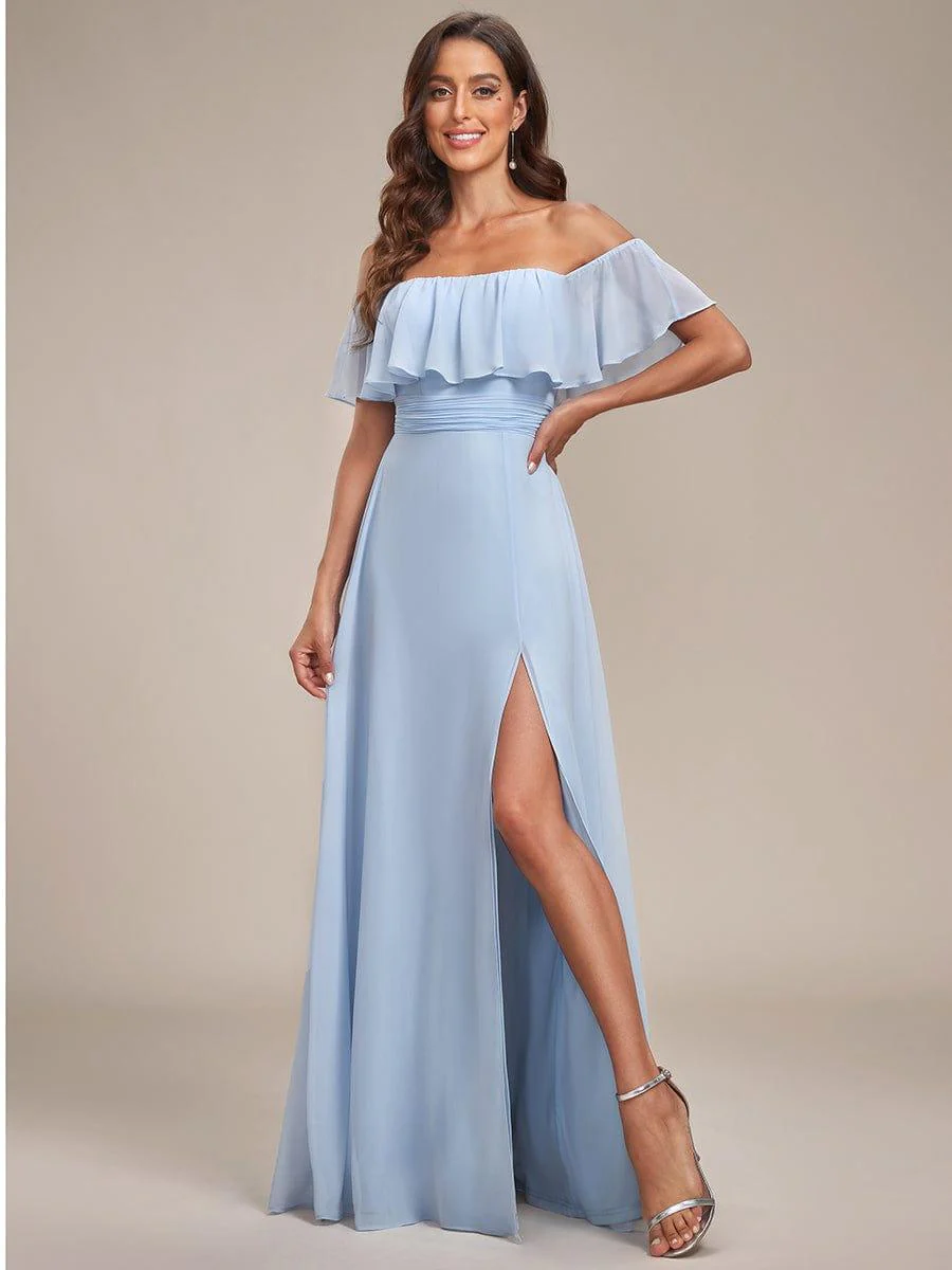 ever ¨¦MILE|Women's Off-The-Shoulder Ruffle Thigh Split Bridesmaid Dresses - Image 68