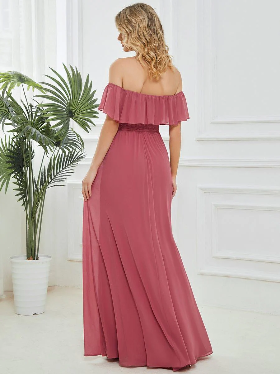 ever ¨¦MILE|Women's Off-The-Shoulder Ruffle Thigh Split Bridesmaid Dresses - Image 77
