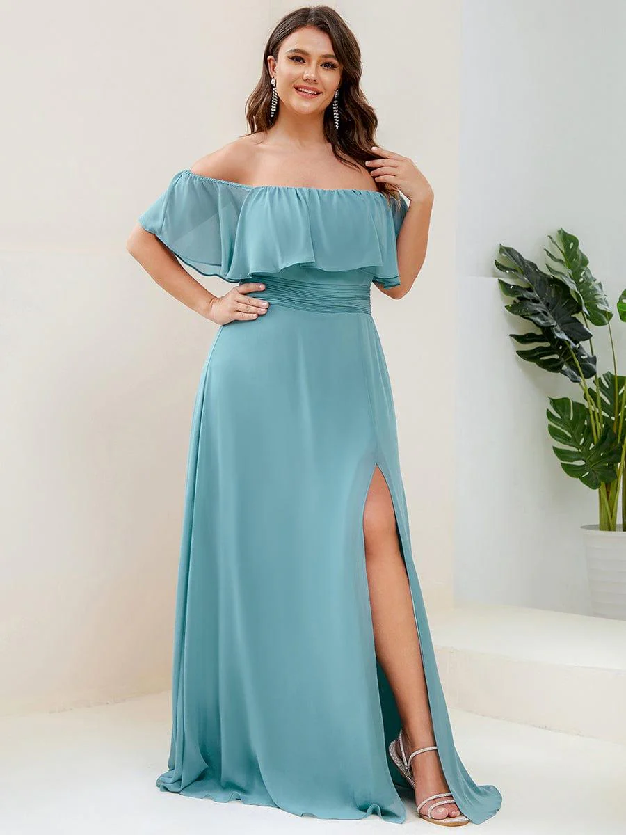 ever ¨¦MILE|Women's Off-The-Shoulder Ruffle Thigh Split Bridesmaid Dresses - Image 88