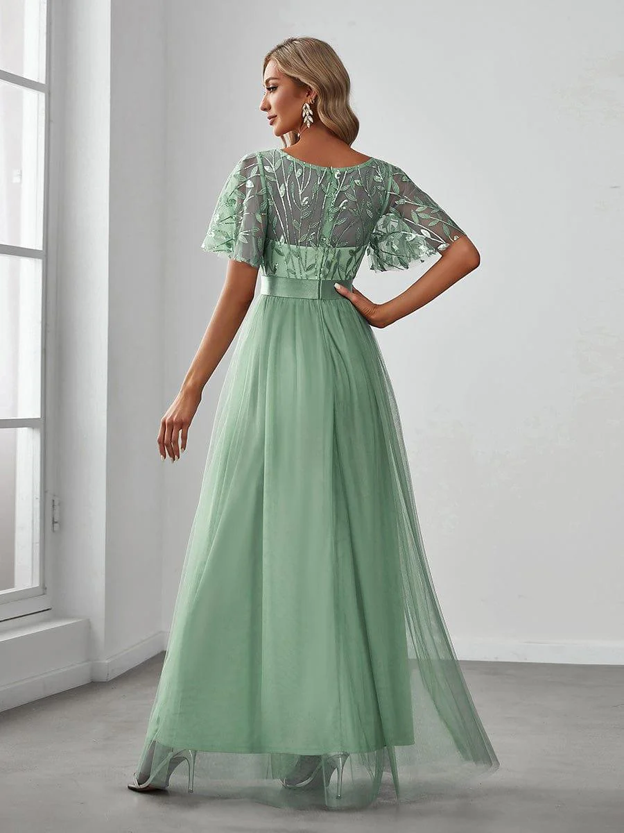ever SAPHIR|Women's A-Line Short Sleeve Embroidery Floor Length Wedding Guest Dresses - Image 11