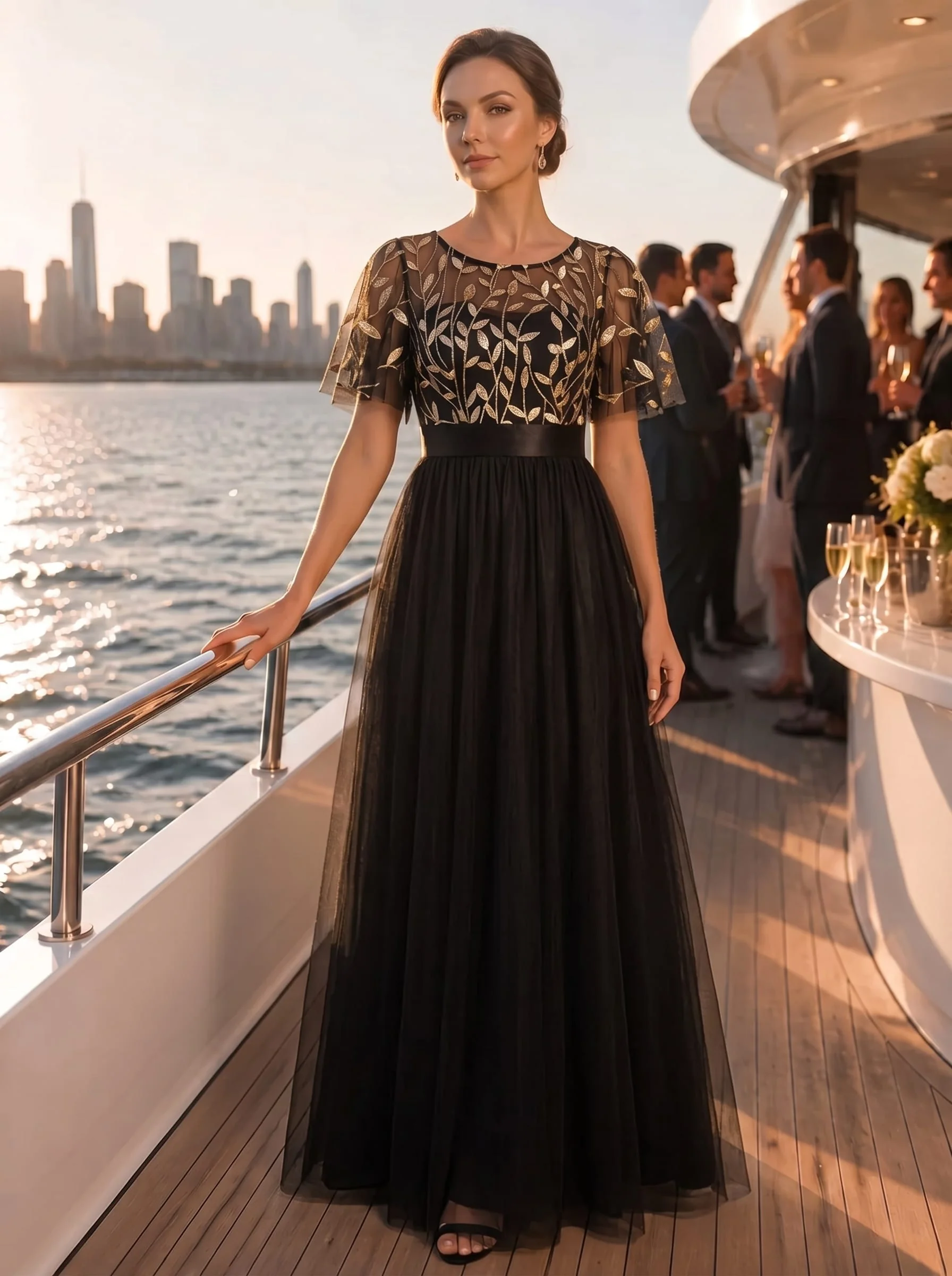 ever SAPHIR|Women's A-Line Short Sleeve Embroidery Floor Length Evening Dresses - Image 6