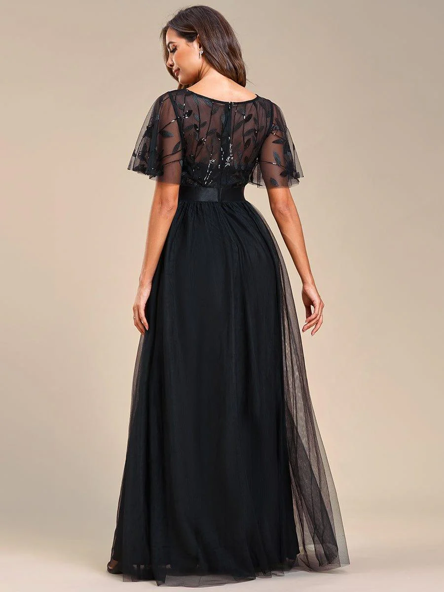 ever SAPHIR|Women's A-Line Short Sleeve Embroidery Floor Length Wedding Dresses - Image 12