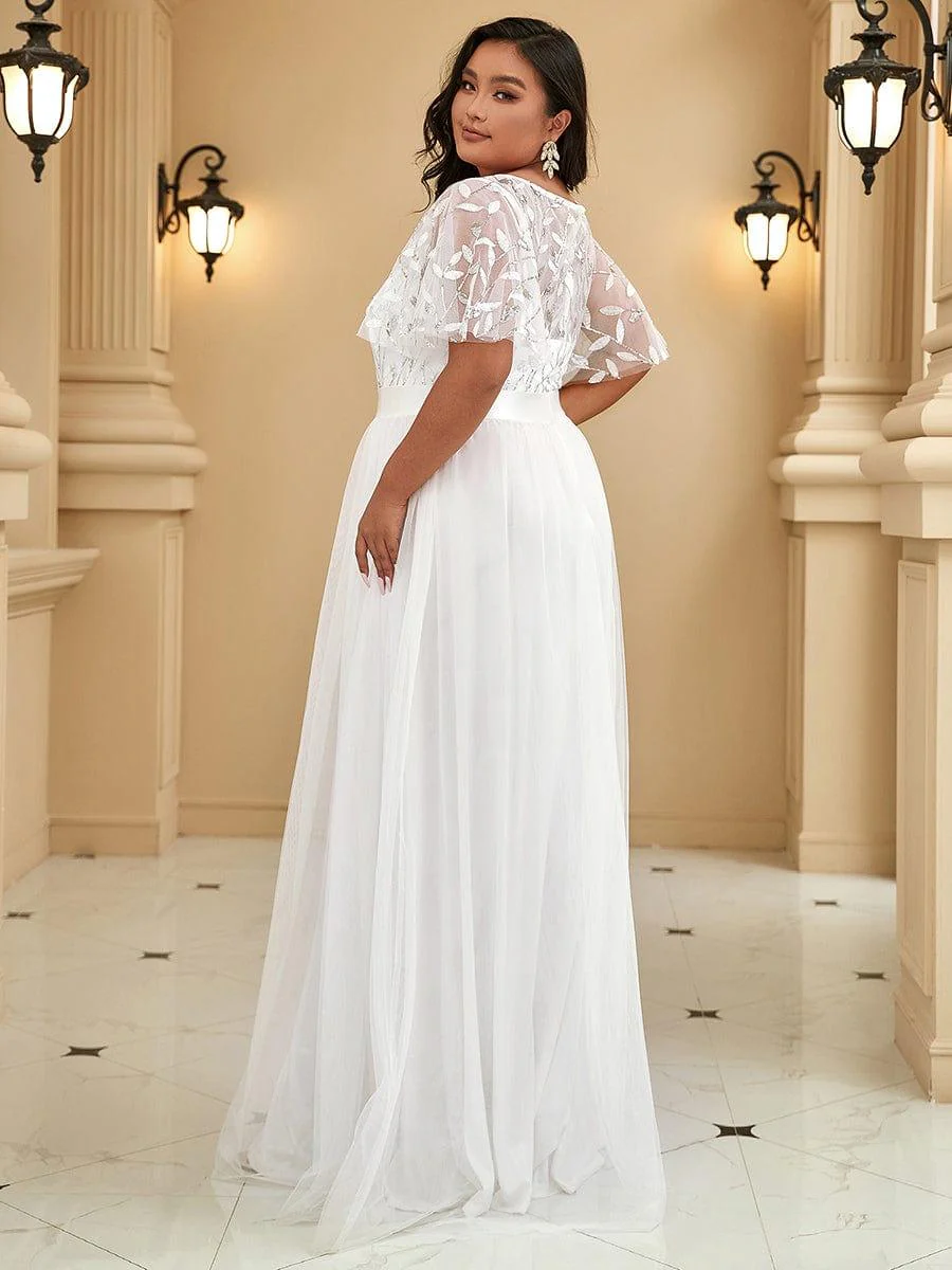 ever SAPHIR|Women's A-Line Short Sleeve Embroidery Floor Length Wedding Dresses - Image 8