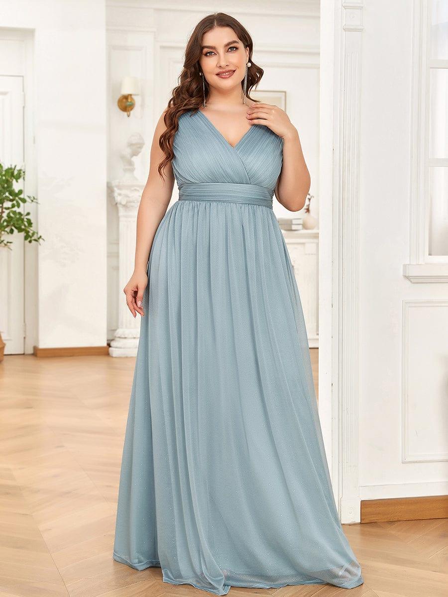 ever STERLING|Double V Neck Floor Length Sparkly Evening Dresses for Party - Image 38