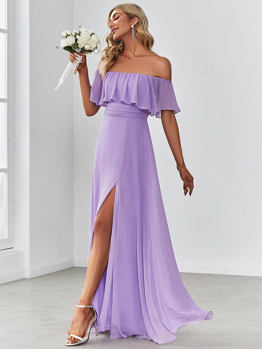 ever ¨¦MILE|Women's Off-The-Shoulder Ruffle Thigh Split Wedding Guest Dresses - Image 118