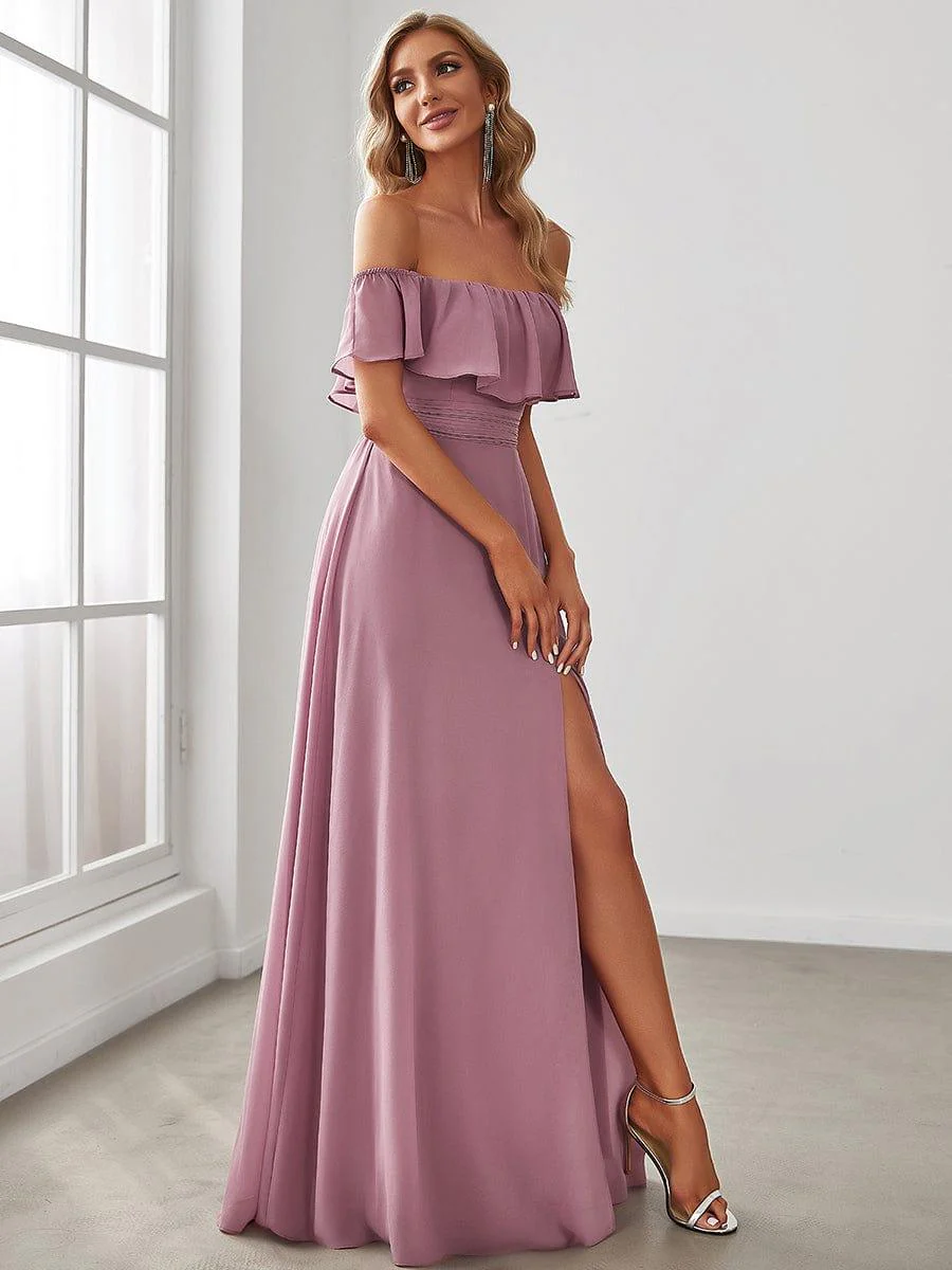 ever ¨¦MILE|Women's Off-The-Shoulder Ruffle Thigh Split Wedding Guest Dresses - Image 138