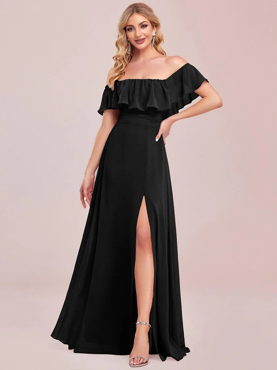 ever ¨¦MILE|Women's Off-The-Shoulder Ruffle Thigh Split Wedding Guest Dresses - Image 52