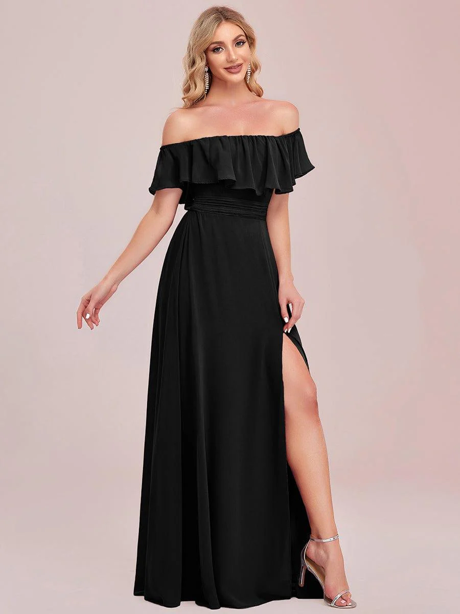ever ¨¦MILE|Women's Off-The-Shoulder Ruffle Thigh Split Wedding Guest Dresses - Image 55